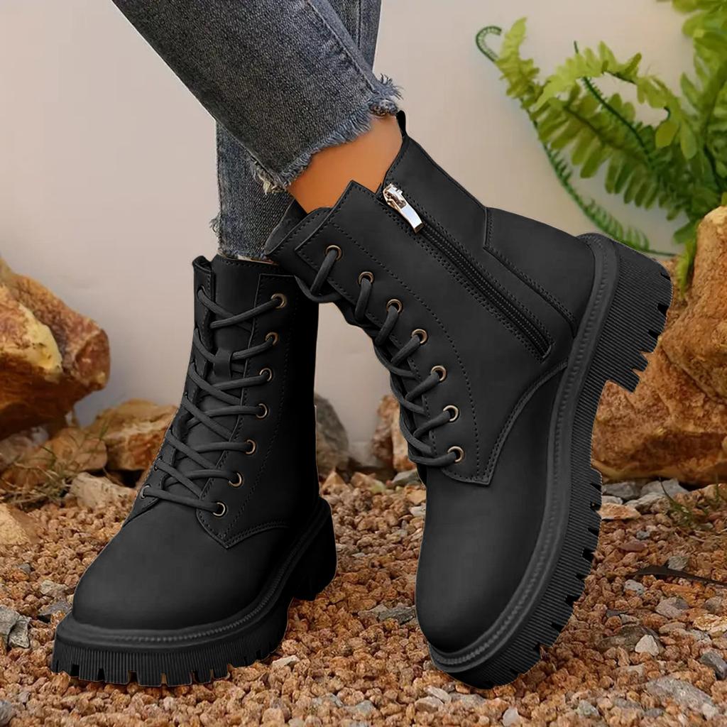 Fashionable Versatile Short Boots With Thick Heels Round Toes Autumn Winter Womens Trendy Solid Ankle Flat Boots Botas Mujer