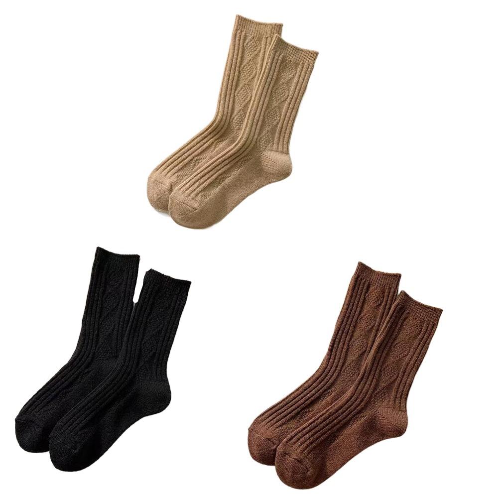 3Pairs Stripe Plush Socks Soft Thicken Warm Socks Cute Wool Lattice Socks  Women