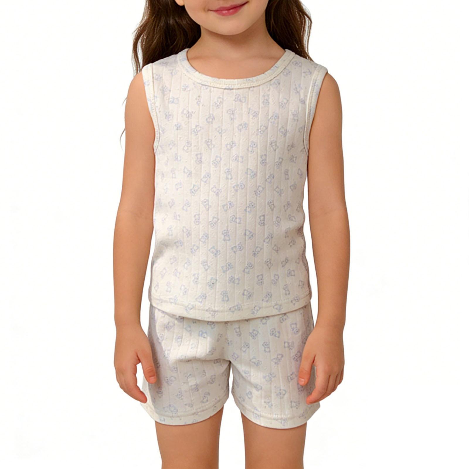 

Children s Sweet Set Cute Vest Shorts Girls Sleeveless Casual Two-Piece Set 90 білий
