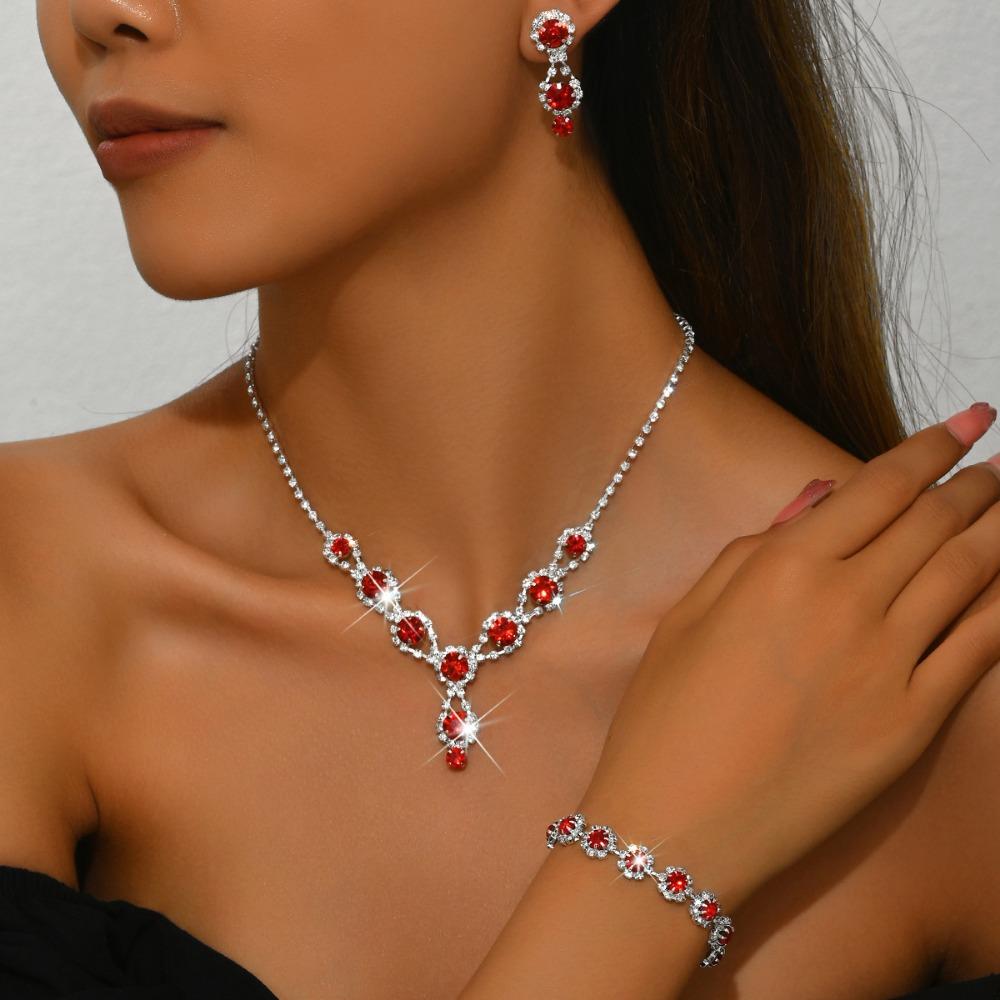 Ladies Earrings Necklace Bracelet Jewelry Set Claw Chain Bridal Jewelry Simple Blue Birthday Party Gift