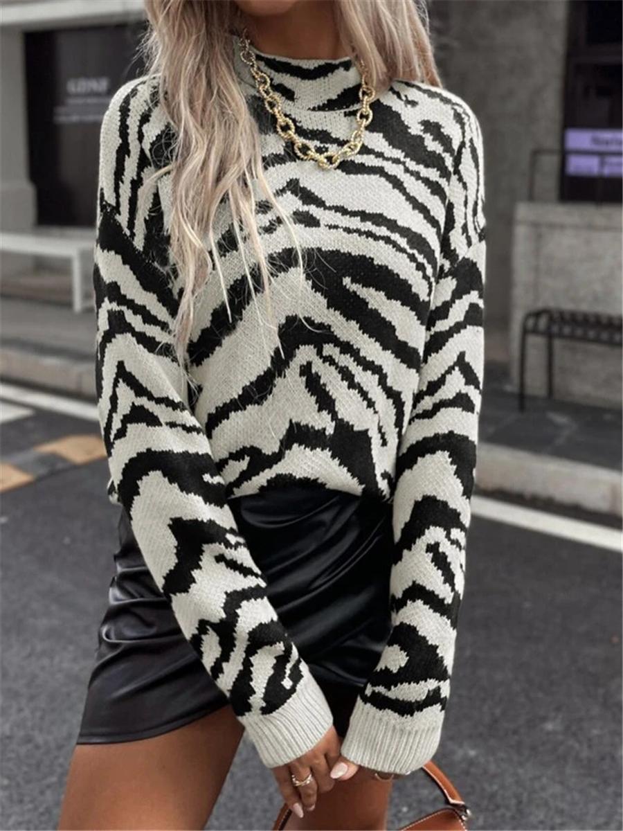 Autumn Essential Loose Fit Zebra Knit Sweater Women Casual,women,oversized,sweater,knit S белый