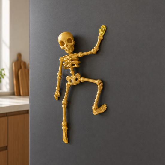 3D Printed Skeleton Refrigerator Magnet, Poseable Skeleton Figurine with Movable Joints, Halloween Gothic Skeleton Fridge Magnet Decoration