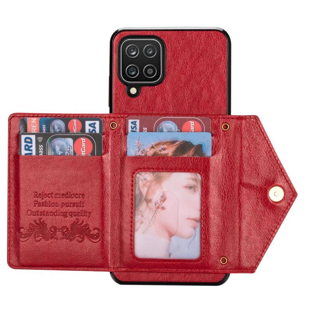 (Red) Zipper Pocket Case for Samsung Galaxy A12 5g Wallet Case Magnetic Buckle Card Holder Pu Leather Protective Cover