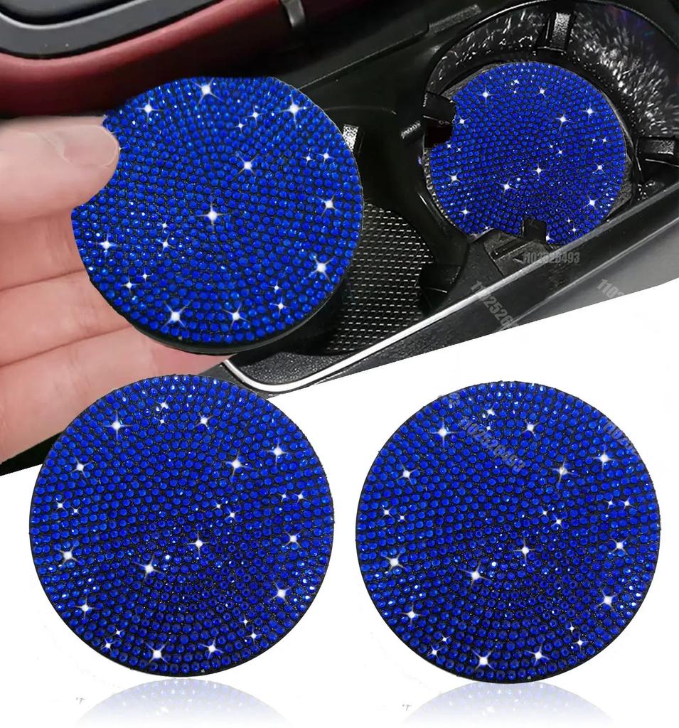Car Water Coaster Round Interior Bling Decor Diamond Silicone Non-slip Pad Cup Insulation Pad Rhinestone Hot Drill Auto Supplies