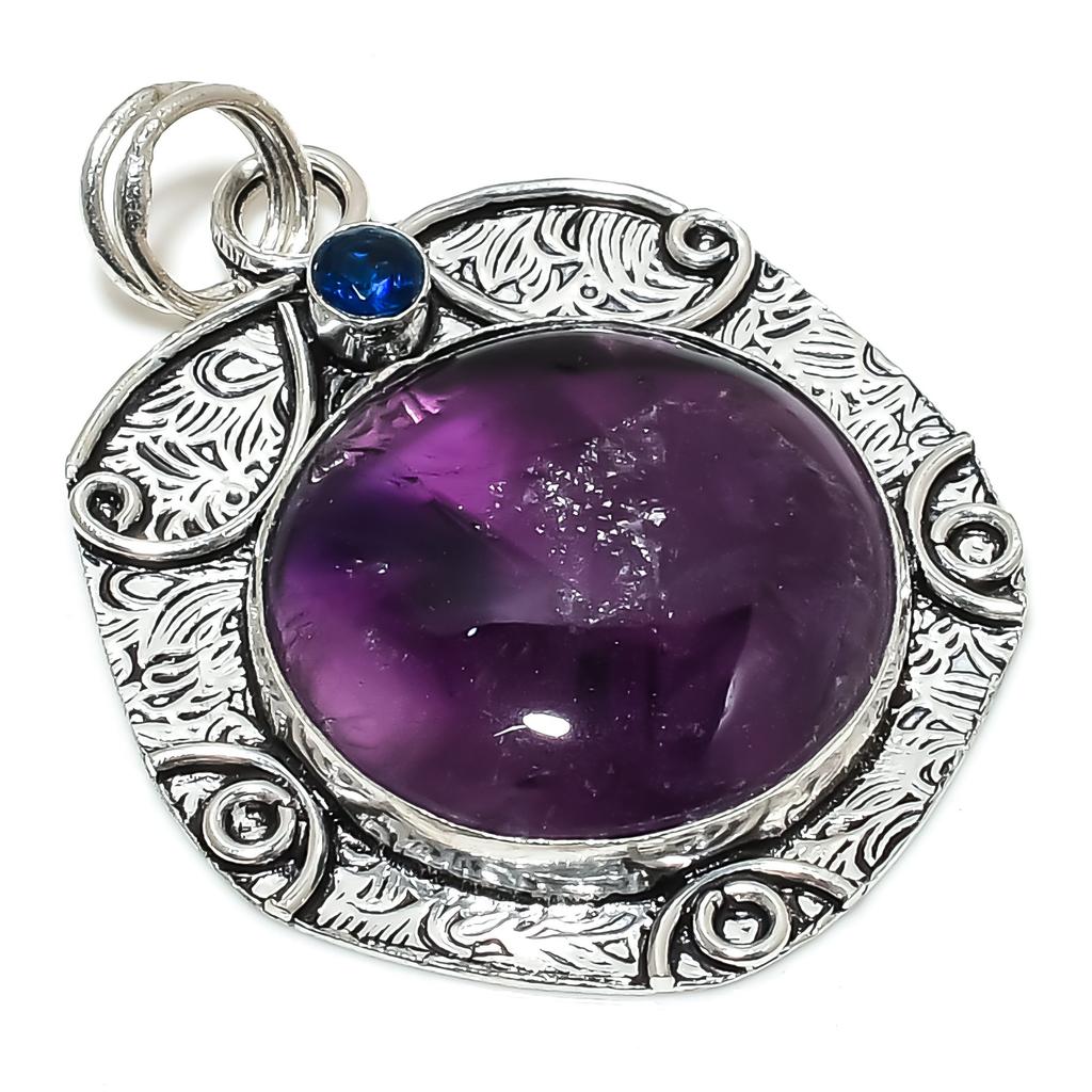 Sage Amethyst, Topaz Gemstone 925 Sterling Silver Jewelry Pendant 2.29" SU-2431