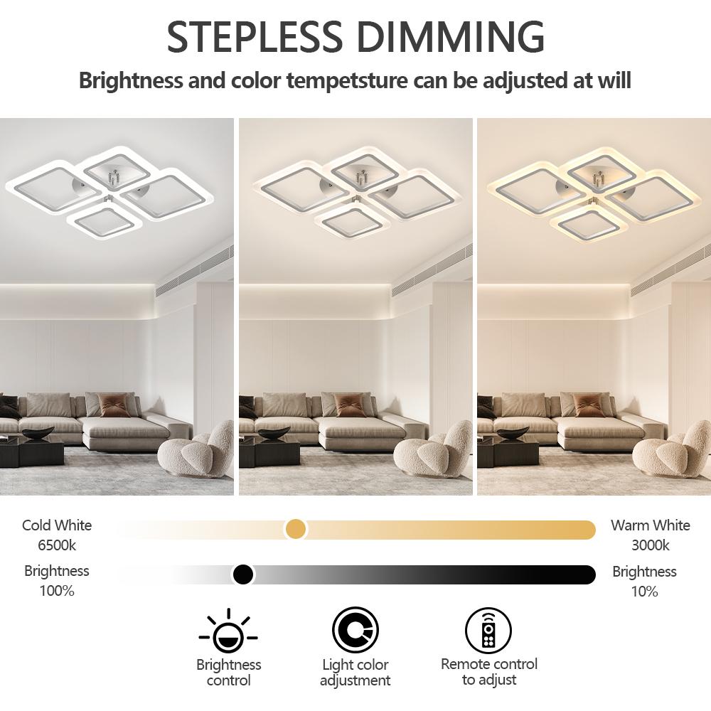 Modern LED Ceiling Light Fixture Flush Mount Ceiling Lights Remote Control Acrylic Pendant Light Dimmable Lamp Living Room
