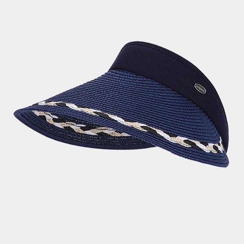 Solid Color Straw Visor Cap Breathable Sunscreen Empty Top Hat Beach Wide Brim Woven Cap Kids