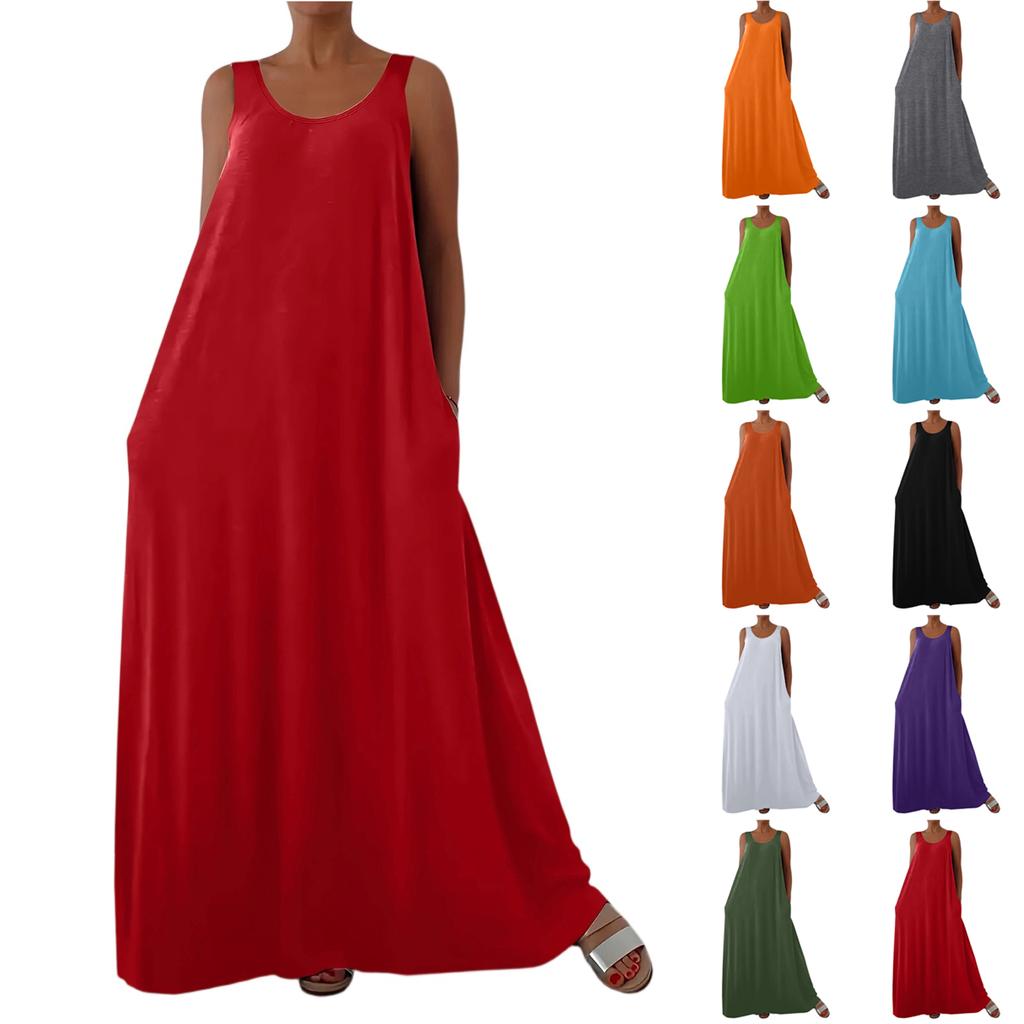 Damska Modna Sukienka Pulowerowa Bez Rękawów z Dekoltem V w Jednolitym Kolorze, Casualowa, Luźny Krój