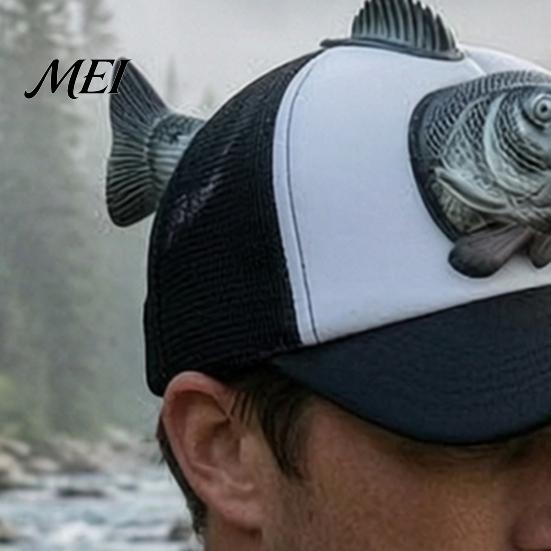 Breathable Mesh Trucker Hat Bass Fish Hat, Realistic 3D Novelty Cap, Adjustable Fishing Cap Sun Hilarious for Men Anglers Outdoor Camping Design