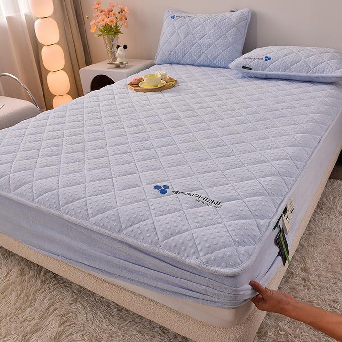 New Graphene Milk Fleece with Cotton Fitted Sheet, Warm and Fast Heating Bedcover, Home Simmons Protective Cover