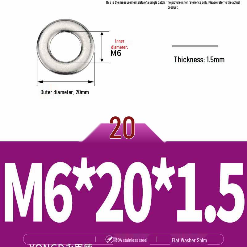 304 Stainless Steel Thickened Flat Washer / Ultra-thin Metal Gasket, Sizes M1.6-M10