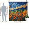1Pc Van Gogh-Inspired Starry Night Floral Field Shower Curtain With Swirling Clouds & Vibrant Flowers - Polyester, Machine Washa