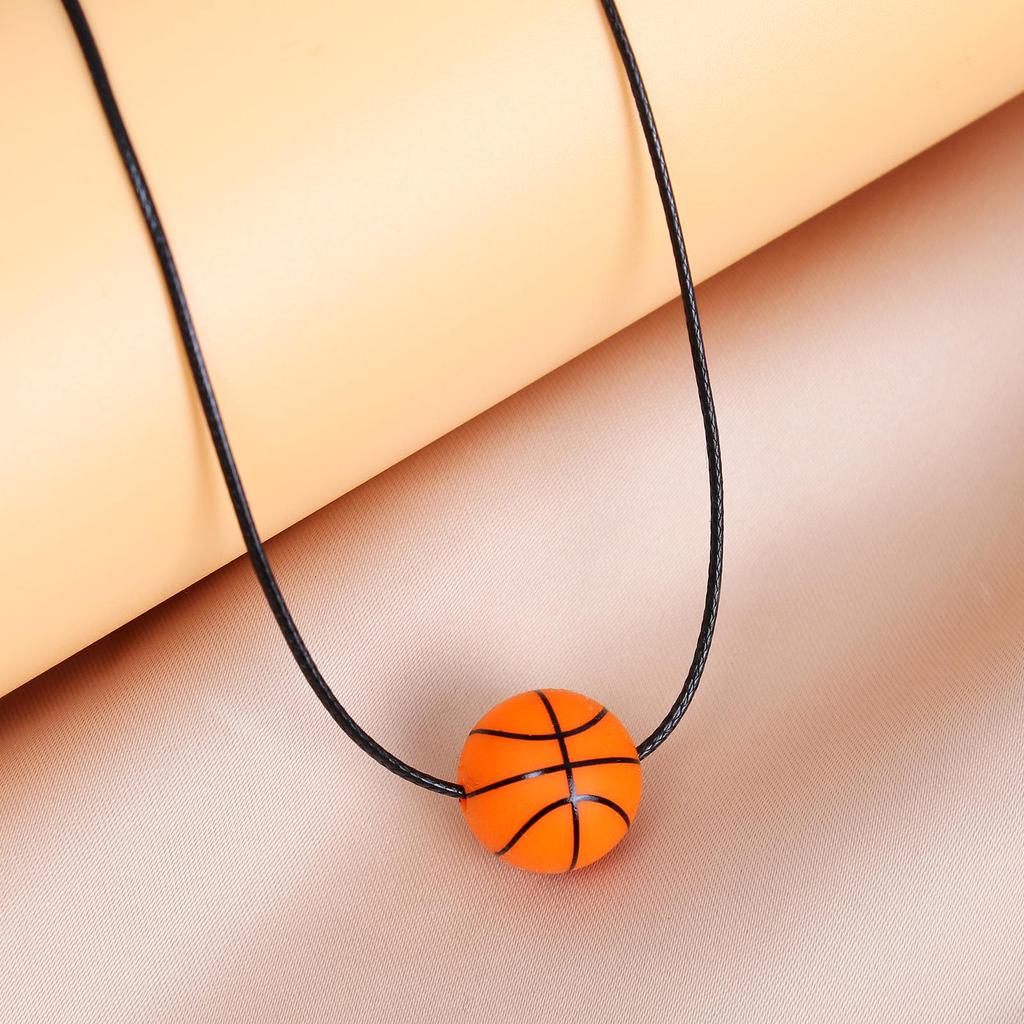 Unisex Sports Silicone Basketball Pendant Necklace, Stainless Steel, European & American Style