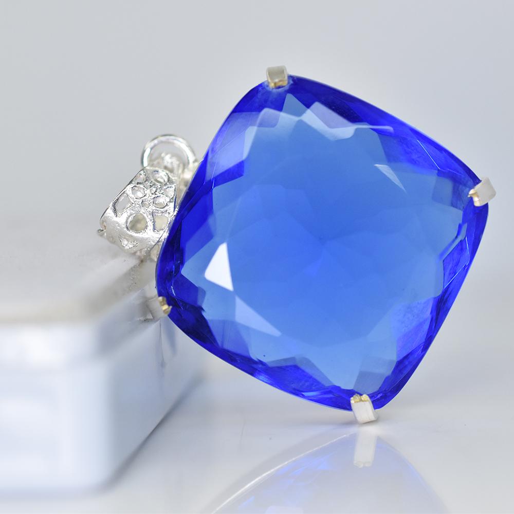 Brazilian Topaz 94 Ct CERTIFIED 925 Sterling Silver Cushion Cut Pendant AI-91-NS