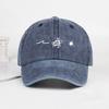 Retro Washed Baseball Cap with Wave, Turtle, and Sun Print – Unisex Adjustable Dad Cap – Summer Beach Sun Hat