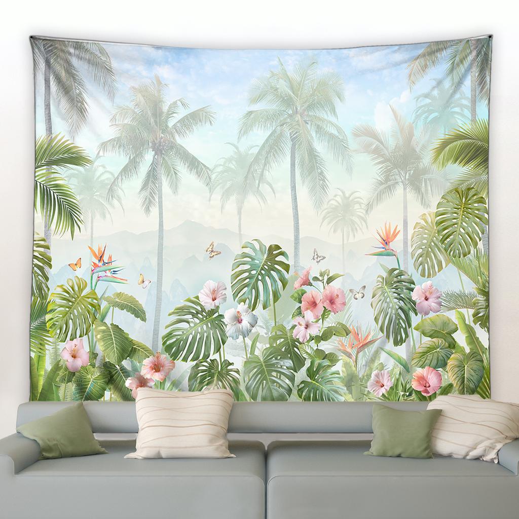 Papagal colorat Monstera Frunză de banană Acuarelă agățat pe perete Natură Peisaj Tapiserie pentru cameră de zi Tapiserie cu plante tropicale