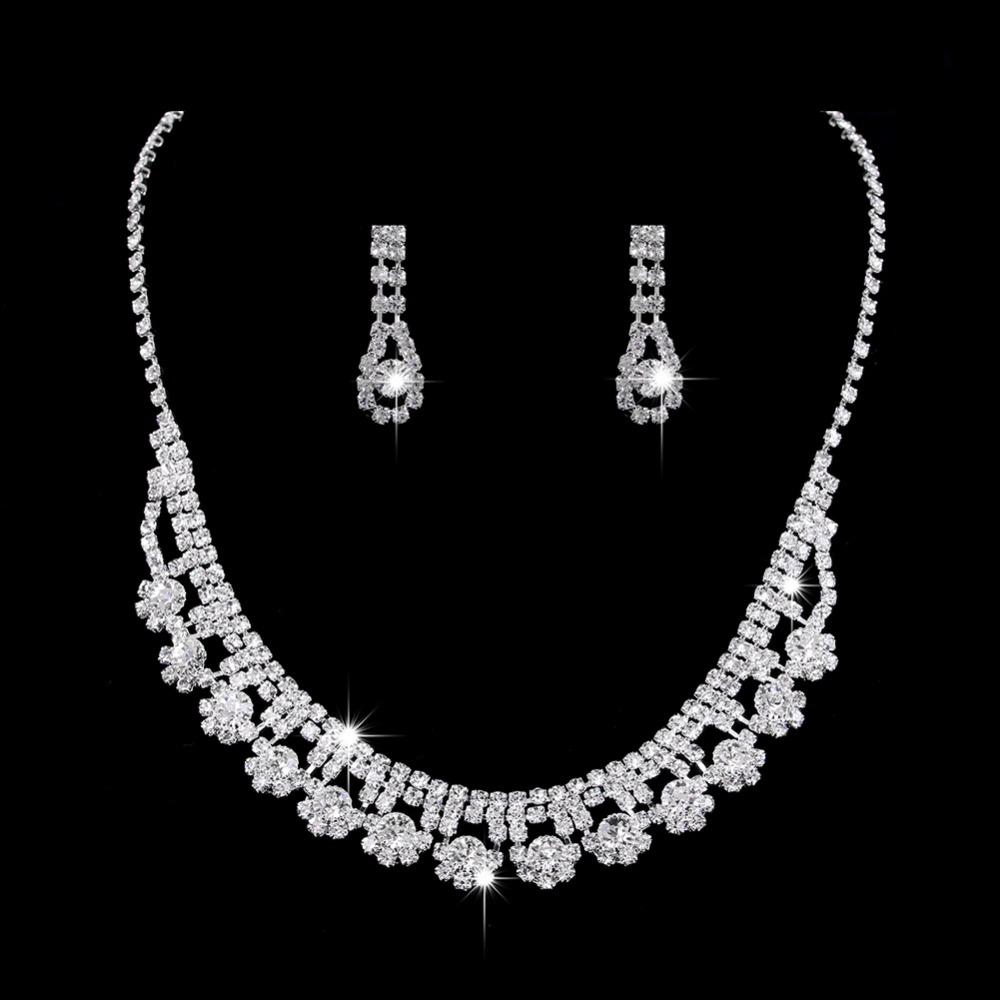 Bright Diamond Zircon Water Drop Necklace Earrings Wedding Jewelry, Shooting Jewelry Set