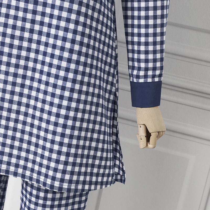 Damen Sommer Große Größe Rundhals Langarm Plaid Lose Tops und Hosen Set