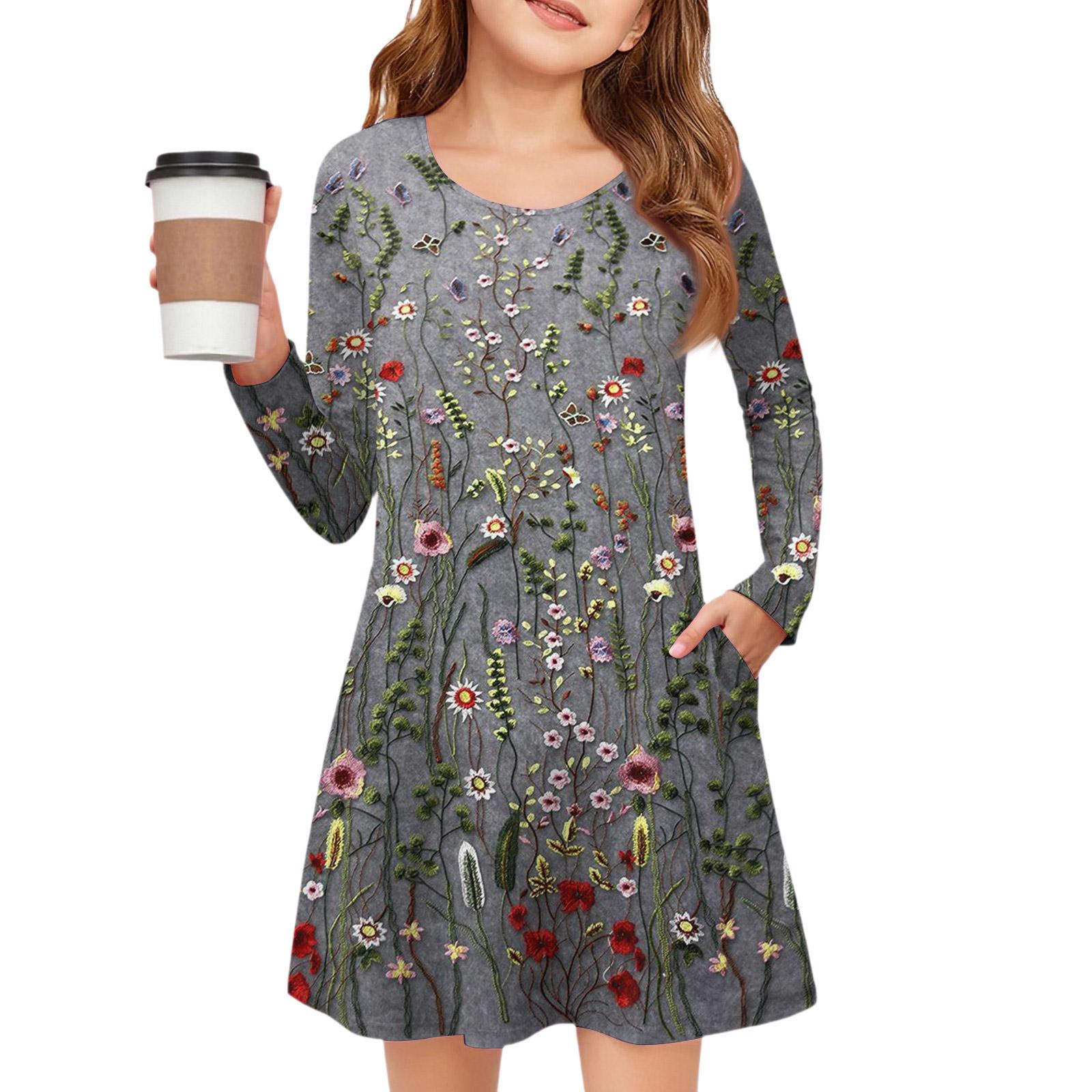 

Платье с длинным рукавом для девочек - Платье с цветными карманами 120