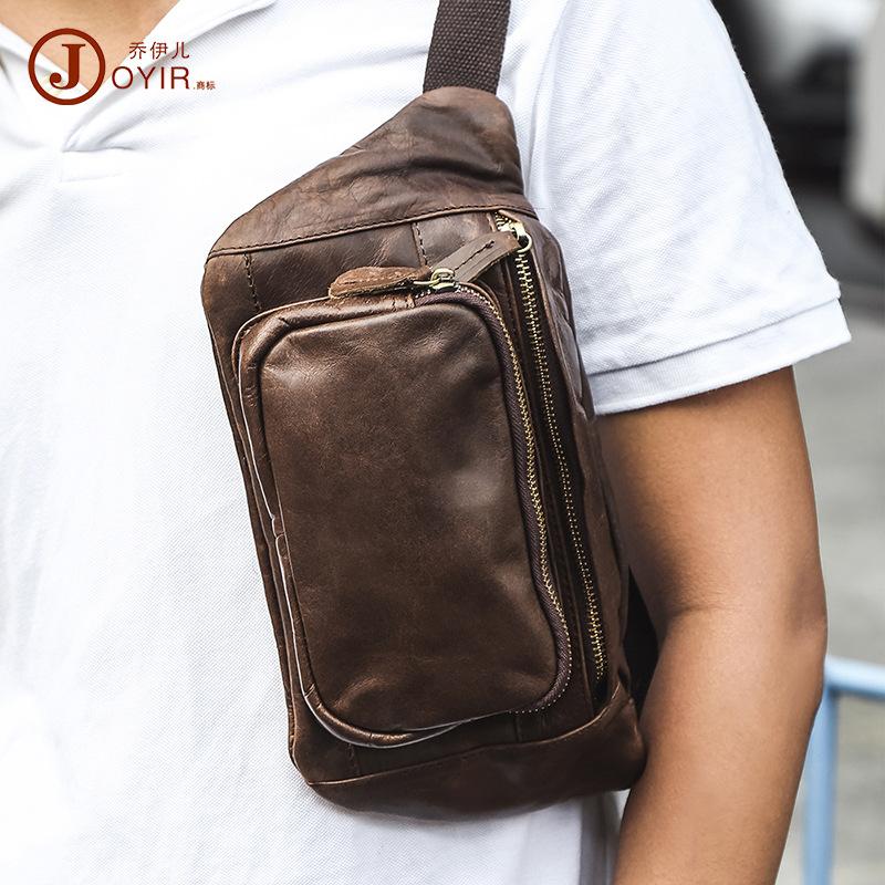 Borsello da Petto da Uomo in Pelle Crazy Horse Multifunzionale Borsa a Vita per Cellulare Borsa a Tracolla in Pelle da Uomo Borsa da Uomo Casual di Tendenza