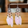 Ethnic Long Tassels Feather Drop Earrings For Women Elegant Wood Beads Leaf Colorful Feather Dangle Earring Bohemian Jewelry