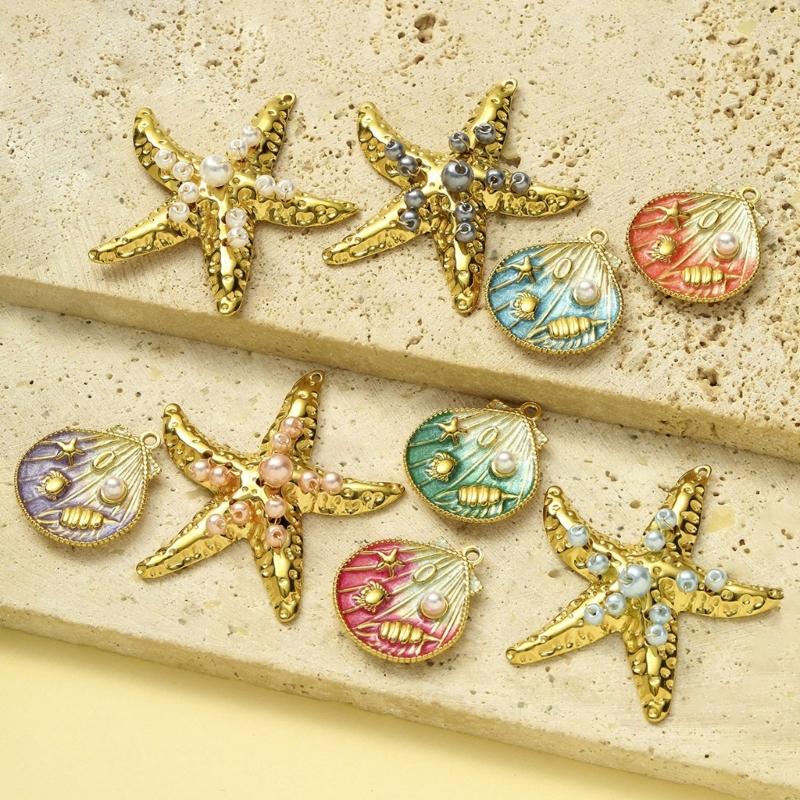 Creative Marine Jewelry Making Set with 3 Seashells Starfish Beads for Handmade Necklace Designs