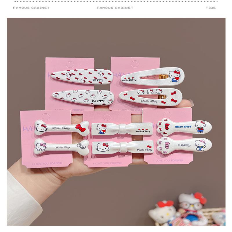 2/5 Peças Hellokitty Grampos de Cabelo Triangulares Ondulados Grampos de Cabelo Bico de Pato Acessórios de Cabelo Doce e Descolado Gato Prateado Kawaii