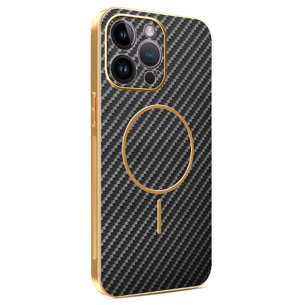 For iPhone 14 Pro Max Phone Case Carbon Fiber Textured Electroplated TPU Back Cover