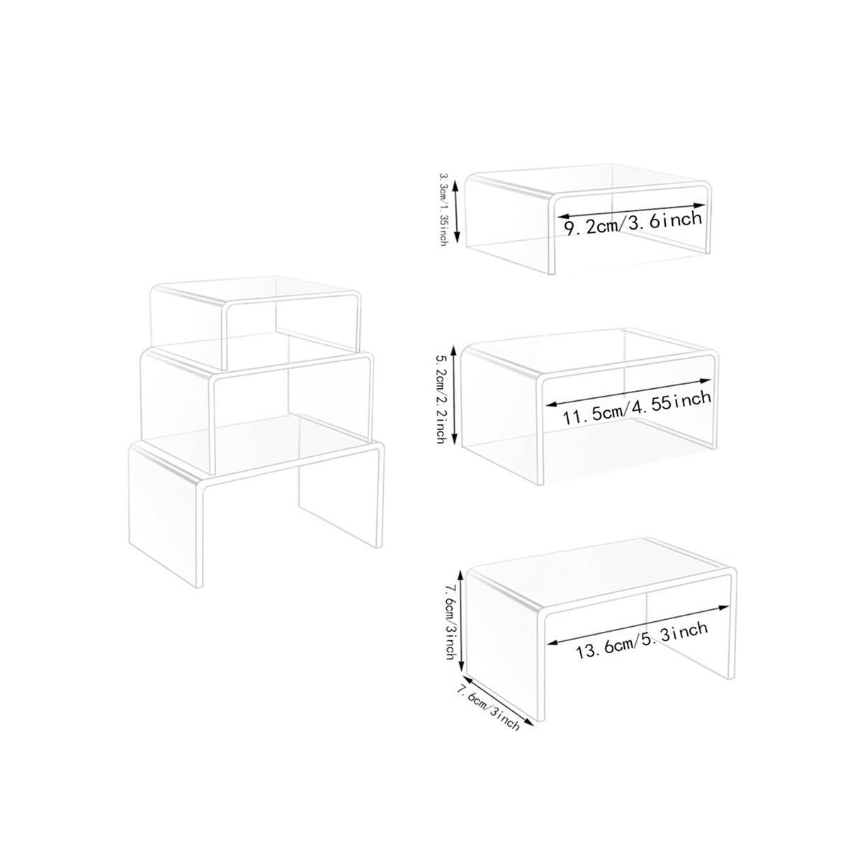 Black Acrylic Display Risers,Acrylic Shelf Organizer Display Stand,Conutertop Desktop Stands for Decoration and Organizer