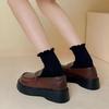 2025 New British Style Small Leather Shoes Women's Spring Versatile Retro Round Head Casual Muffin Platform Loafer Single Shoes