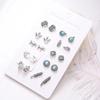 10 Pairs Women Rhinestone Crown Elephant Owl Leaf Ear Studs Earrings Jewelry