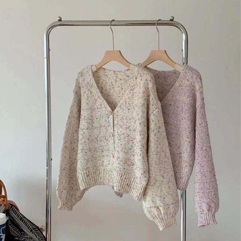 De primăvară și toamnă, cu decolteu în V, tricotaje unice, pulover, moale, lipici, colorat, cu puncte, cardigan, haină, femei, pulover largi pentru femei