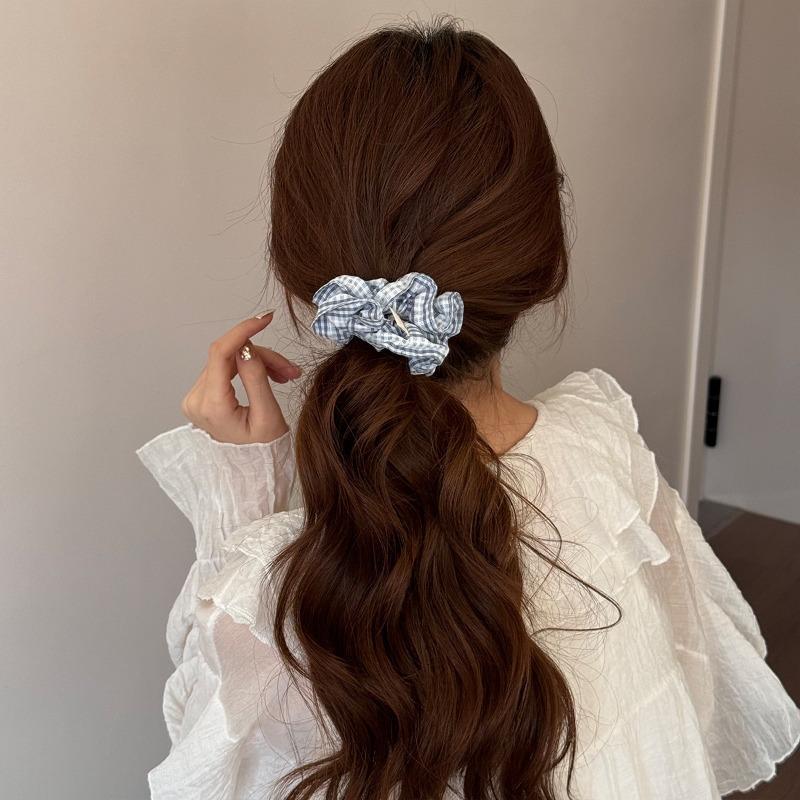 Blue and White Checkered Fabric Hair Band for Short Ponytails, Elegant and Versatile Headband for Updos