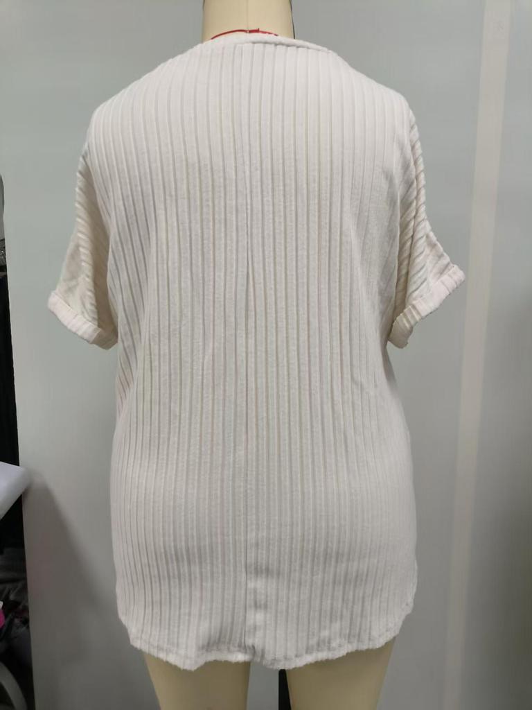 2026 Summer European & American Plus Size Women's V-neck Casual Brushed Solid Color T-shirt