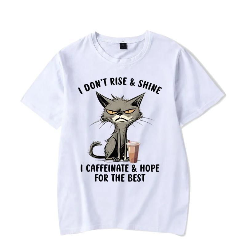 I Don’t Rise & Shine Graphic T Shirts Funny Cat Tshirt Black Tops Clothing Fashion Harajuku T-shirts WoBrand T-shirt