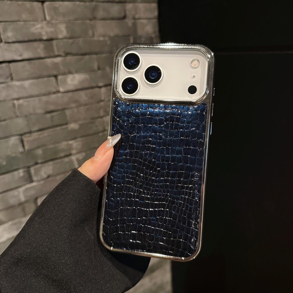 Silver Border Plating Crocodile Texture Phone Case For iPhone 17 Air 16 15 14 13 12 11 Plus Pro Max Full Frame Shockproof Cover
