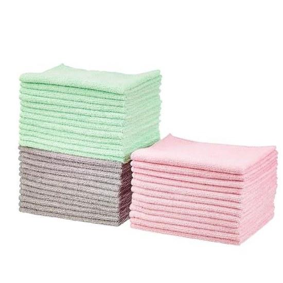 Basics Cleaning Cloth Microfiber Multipurpose Car Wash Wipe Rag 36 Pieces (40 X 30 Cm) Green Gray Pink