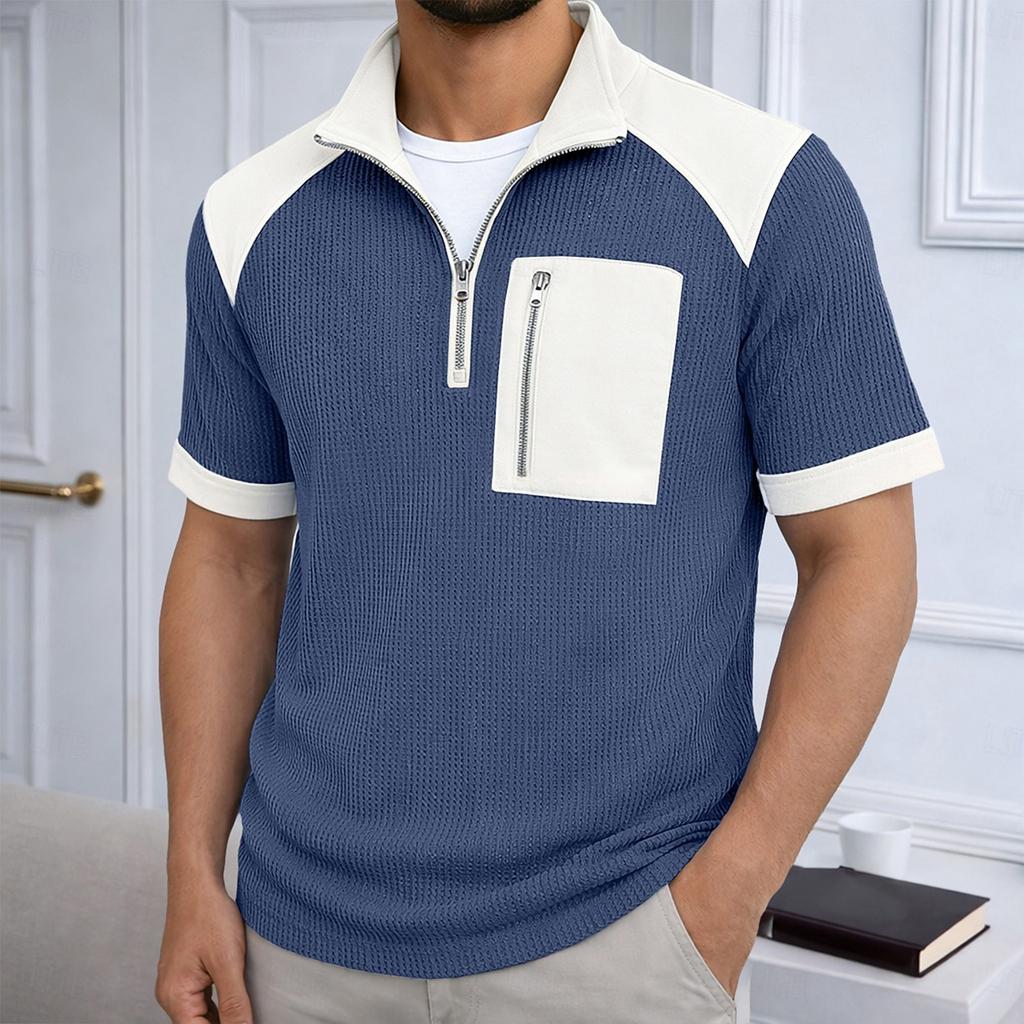 Men's Casual Zip-Up Short-Sleeve Top