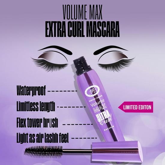 FASHION COLOUR Volume Max Ultra Curl Mascara | Volumizing | Smudge Resistant, Water Resistant | Extreme Volume | Lengthening Mascara for Eyes | 8ml