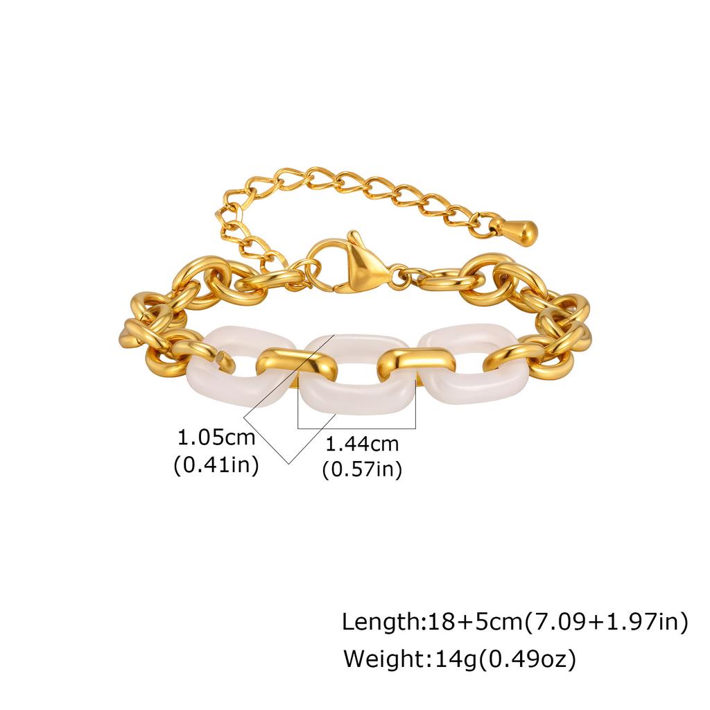 Fashion Women'S Wrist Jewelry Stainless Steel White Jade Splicing Chain Bracelet Gold Br-2678