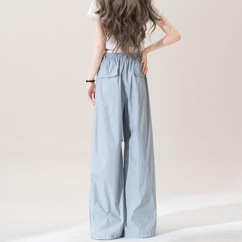 Dopamine Blue Casual Quick-drying Overalls Women's Summer Thin High-waisted Pleated Loose Ice Silk Wide-leg Sweatpants