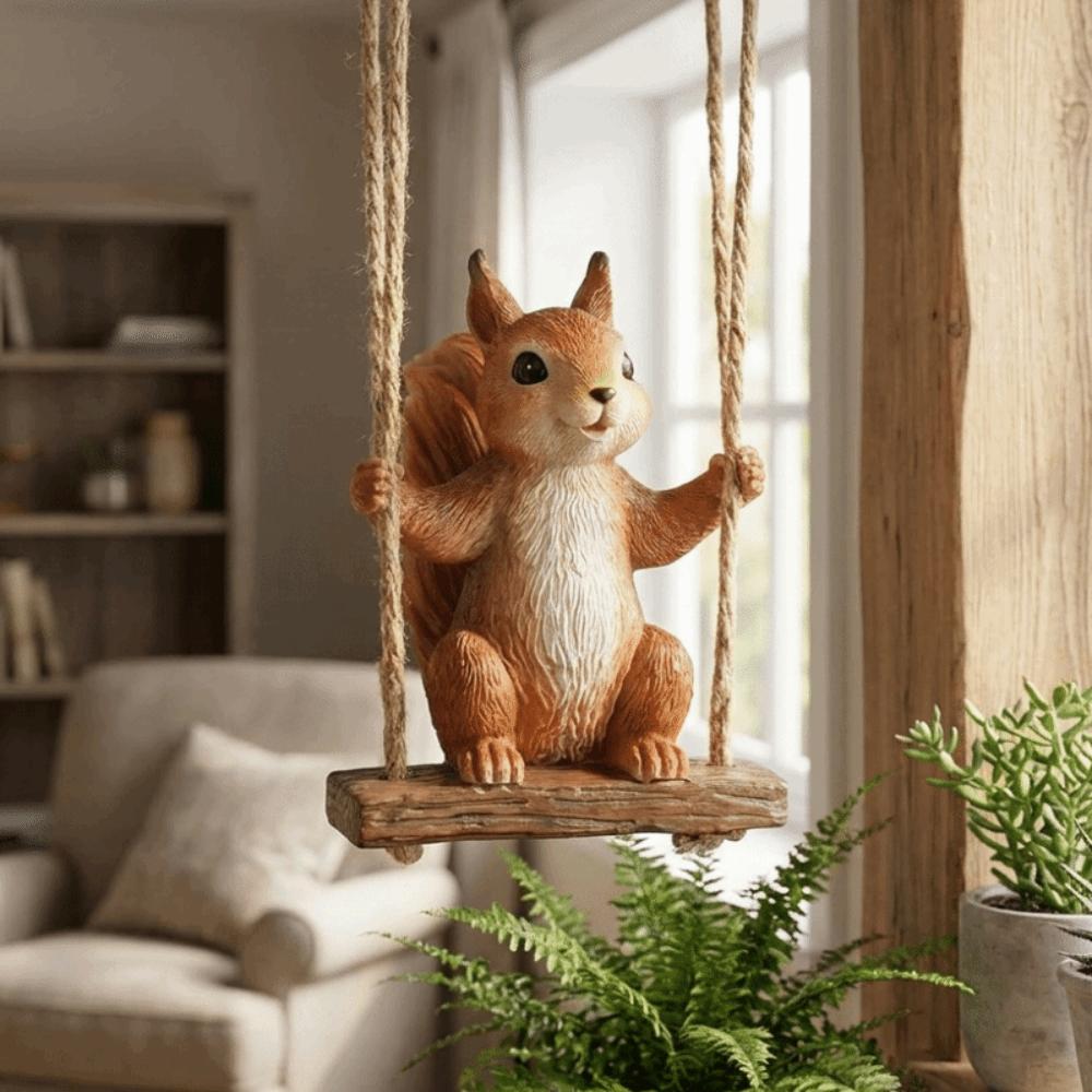 Harz Eichhörnchen auf Schaukel Wetterfest Eichhörnchen Figur Gartendekoration Innen