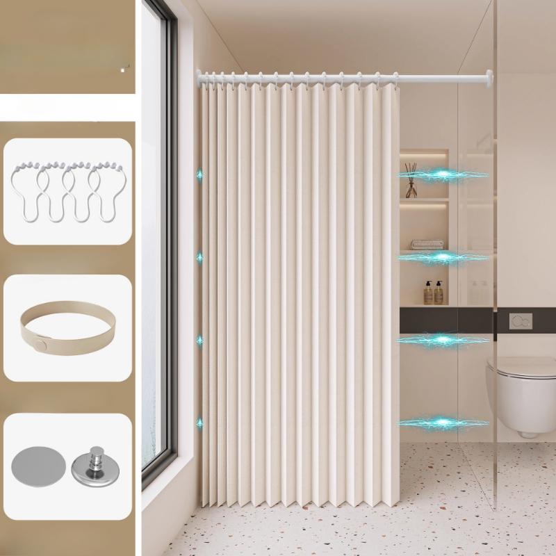 Bathroom Folding Shower Curtain Without Punching Invisible Tarp Toilet Partition Bath Shower Dry and Wet Separation No Rod