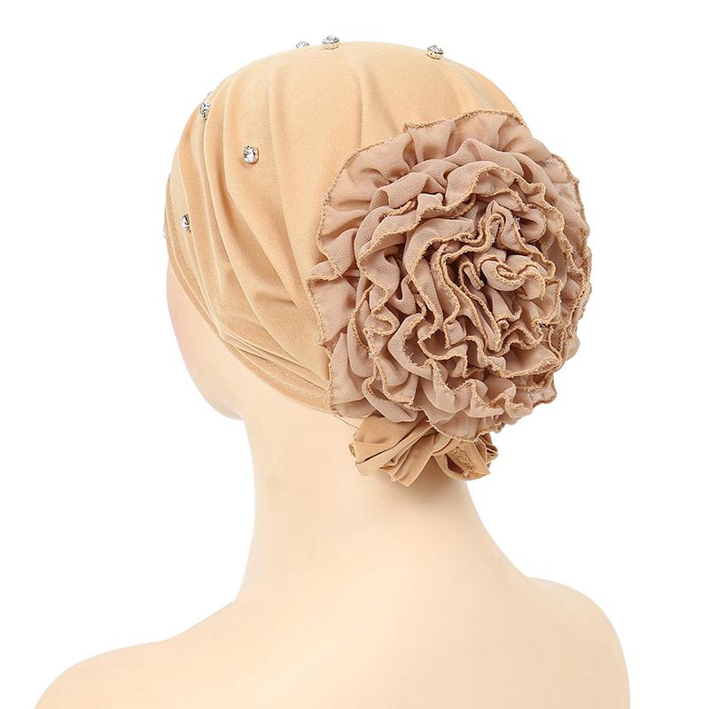 1Pc Muslim Headwear Nail Drill Fashion Pullover Cap Elasticity Women Turban Hat Chiffon Hat