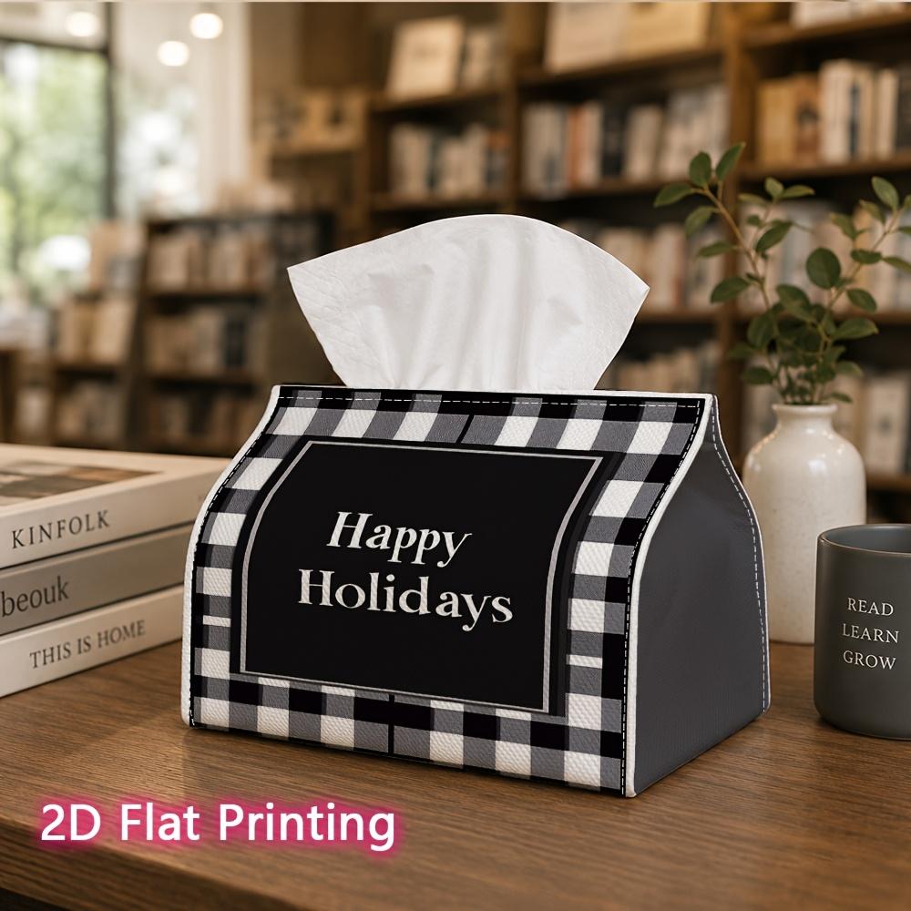 1pc, 2D Flat Printing, Tissue Box Happy Holiday Card Pattern Printed Tissue Box, Suitable for Bathrooms, Living Rooms, Bedrooms, Dressing Tables, Coff