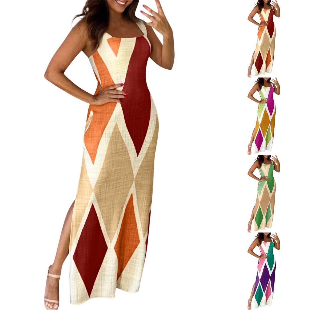 Women's Elastic Printed Long Skirt Versatile Retro Dress