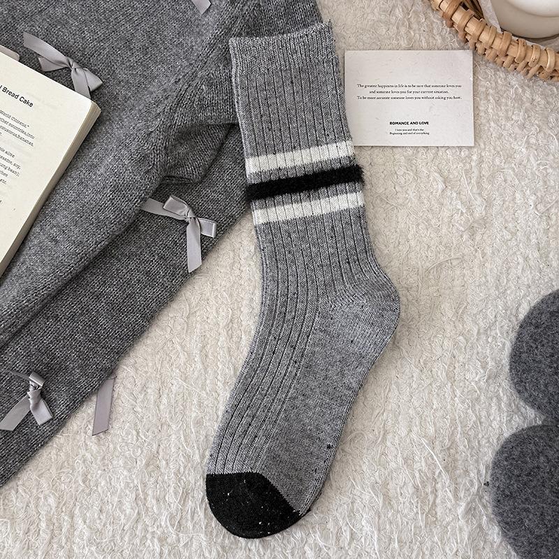 Striped Socks Children'S Medium Tube Socks Season Warm Wool Socks Fleece Thickened Yarn Cashmere Stacking Socks