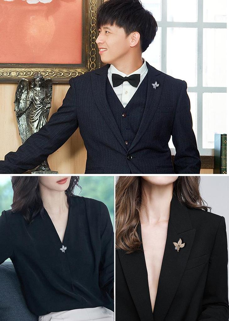 Elegant Unisex High-End Gold-Plated Leaf Brooch with Zircon