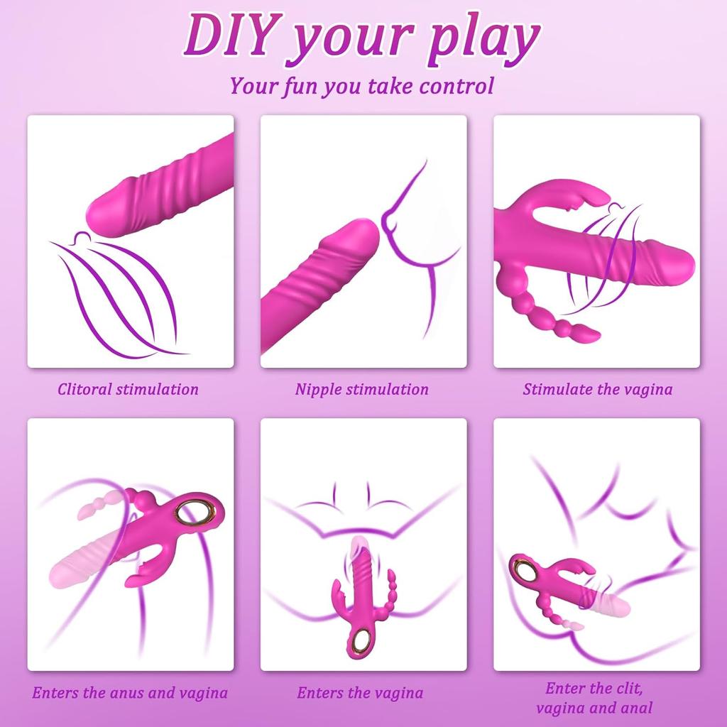 3 In 1 Insertion Dildo Vibrator, G-Spot Anal Rabbit Vibrator, 7 Powerful Speeds and 7 Vibration Patterns Adult Toys