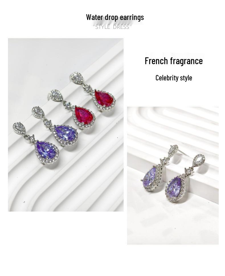Gusen Teardrop Series Colorful Gem & Diamond Earrings